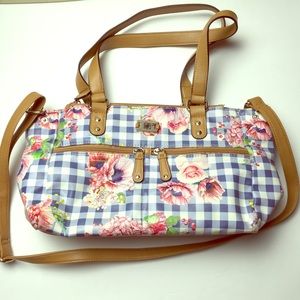 Floral Gingham Pink Blue Purse Shoulder Medium Bag